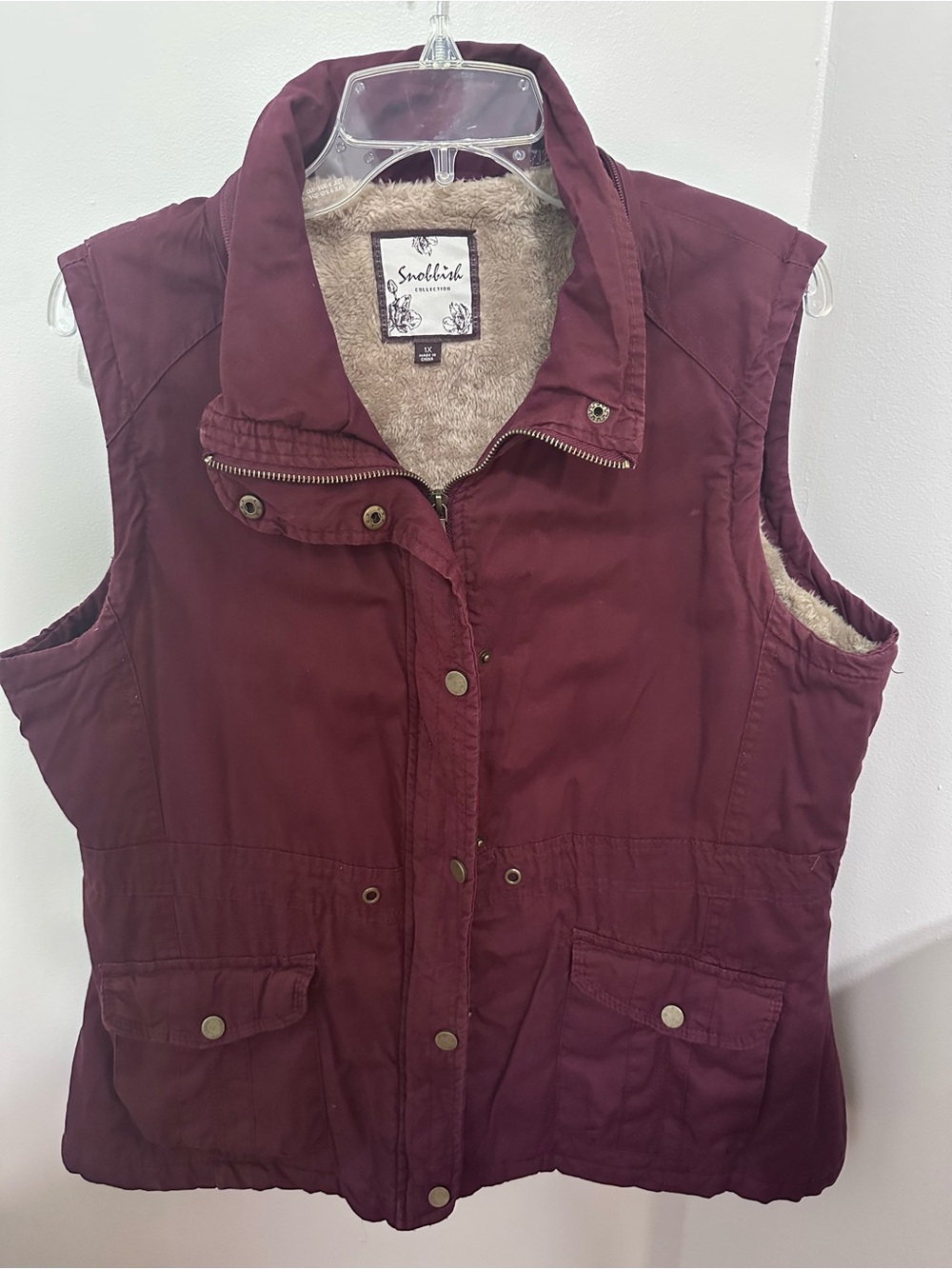 Women’s Burgundy Puffer Vest with Sherpa Lining